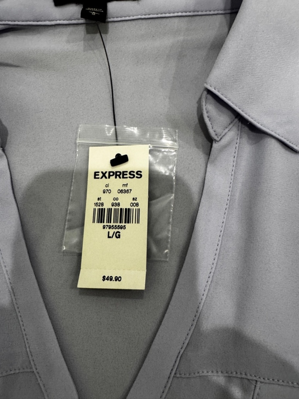 NWT Women's Express Light Lavender Blue Collared Blouse, size L - Picture 3 of 11